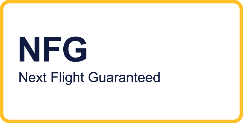 Yellow outline containing text that reads 'NFG Next Flight Guaranteed'